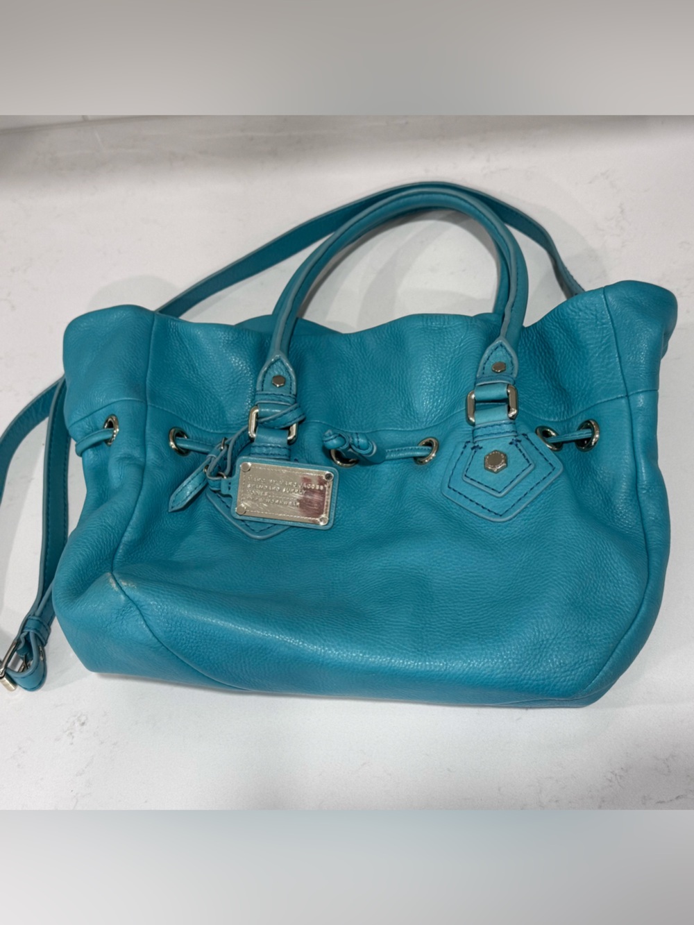 Marc by Marc Jacobs Classic Q Drawstring Leather Hobo Satchel Purse – Teal